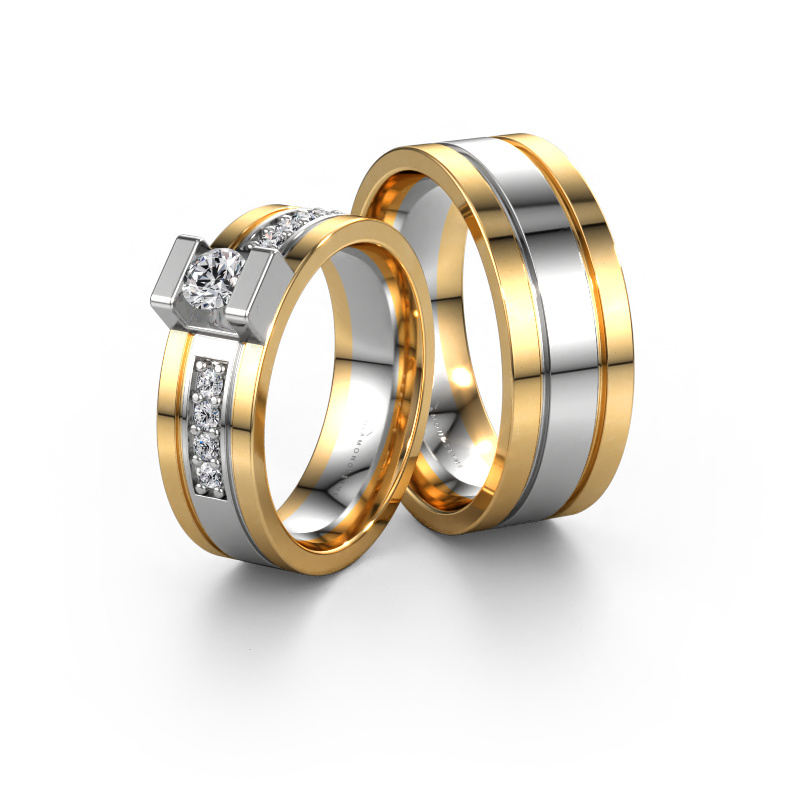 Afbeelding van Trouwringen set WH2092LM16B ±6x2 mm 14 Carat witgoud Diamant 0.25 crt