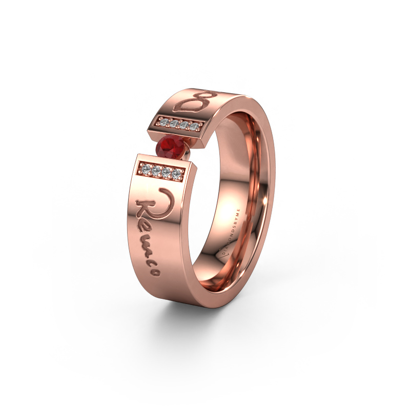 Image of Wedding ring WH2094L16C 585 rose gold ±0.24x0.09in Ruby 3 mm