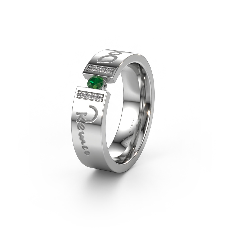 Image of Wedding ring WH2094L16C 585 white gold ±0.24x0.09in Emerald 3 mm