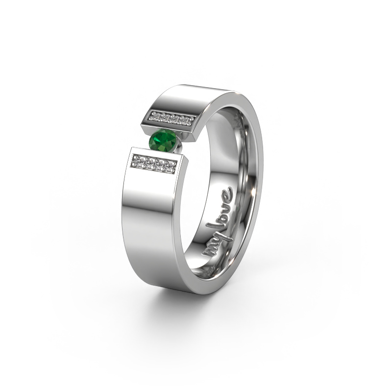 Image of Wedding ring WH2096L16C 585 white gold ±0.24x0.09in Emerald 3 mm