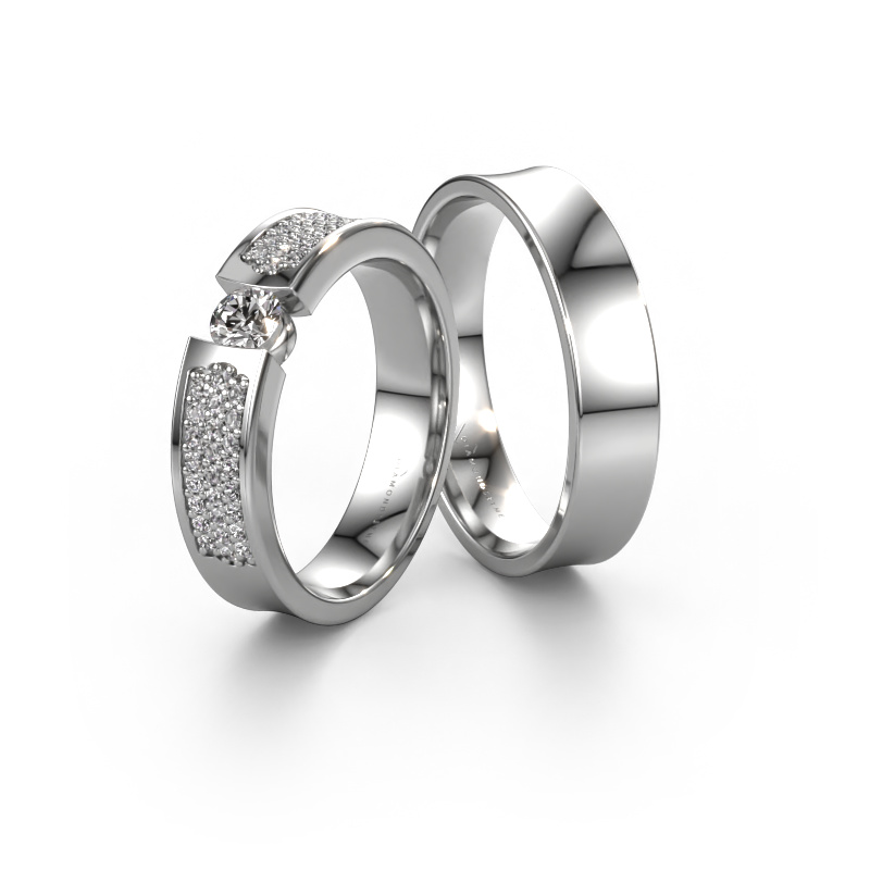 Afbeelding van Trouwringen set WH2100LM ±5x2 mm 14 Carat witgoud Diamant 0.25 crt