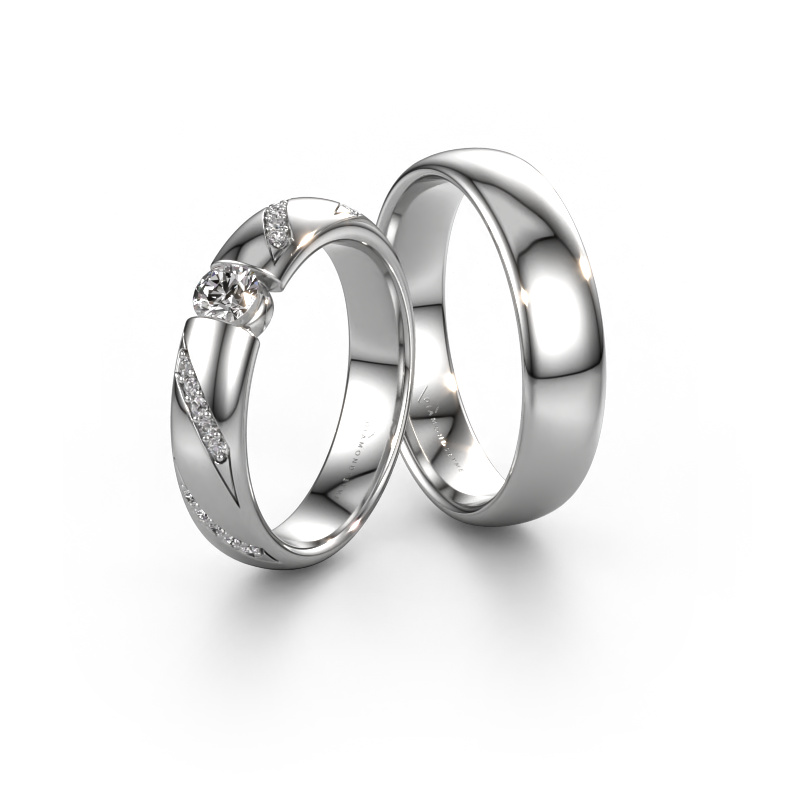 Bild von Trauringe set WH2102LM34A ±4x1.7 mm 14 Karat Weißgold Diamant 0.25 crt