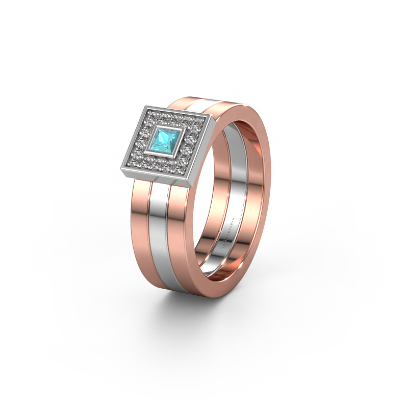 Image of Wedding ring WH2104L 585 rose gold ±0.24x0.11in Blue topaz