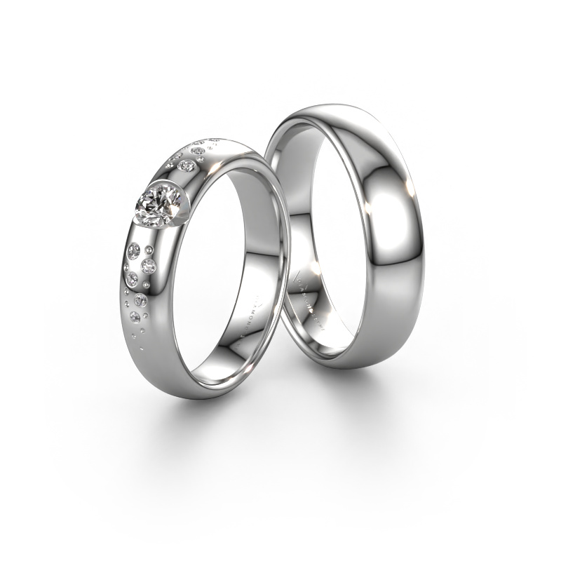 Afbeelding van Trouwringen set WH2104LM34A ±4x1.7 mm 14 Carat witgoud Diamant 0.25 crt