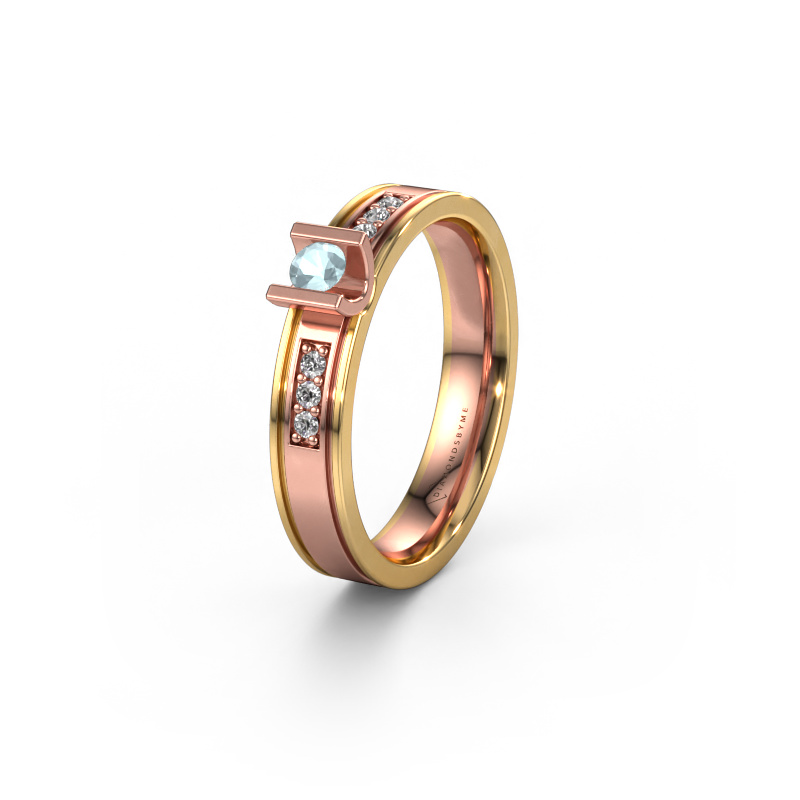 Afbeelding van Trouwring WH2108L14A 585 rosé goud ±4x1.7 mm Aquamarijn