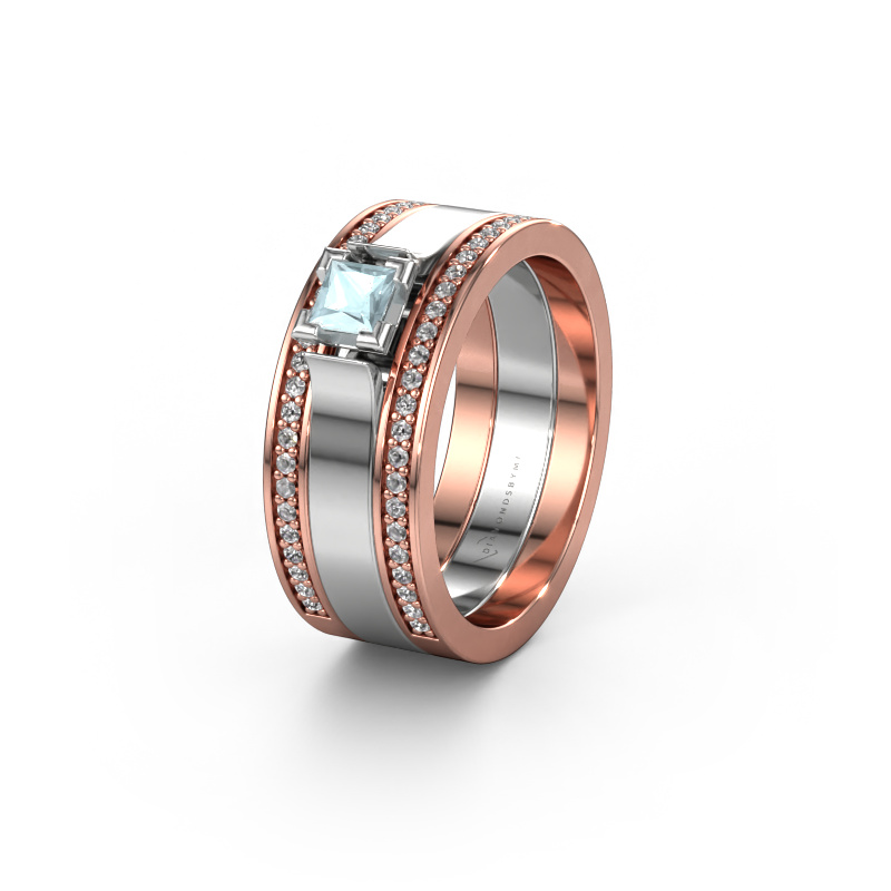 Afbeelding van Trouwring WH2121L 585 rosé goud ±8x1.7 mm Aquamarijn
