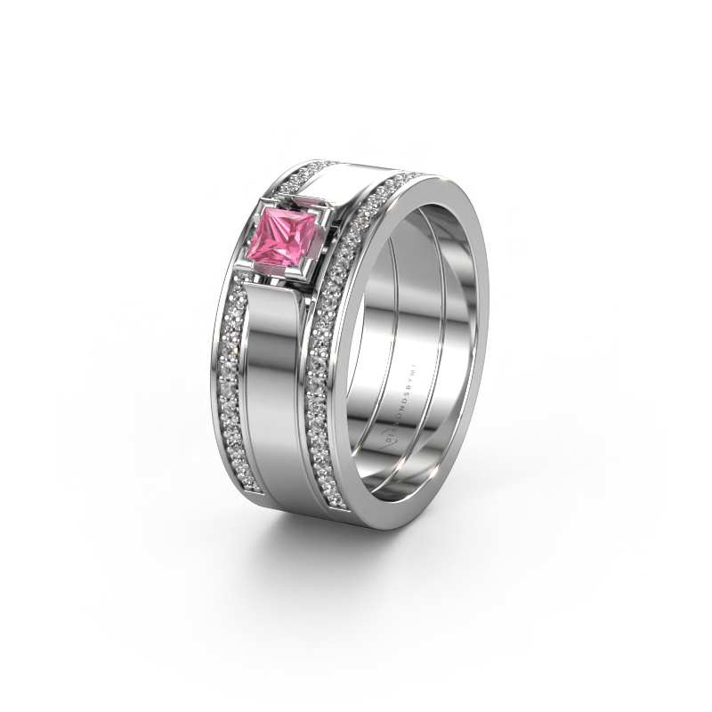 Image of Wedding ring WH2121L 585 white gold ±0.31x0.07 in Pink sapphire