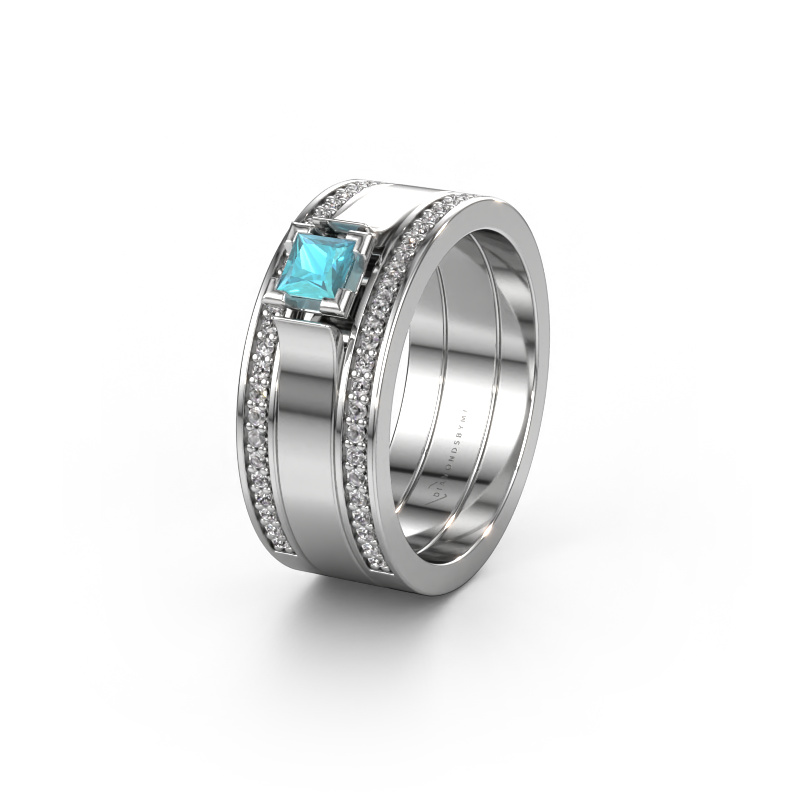 Image of Wedding ring WH2121L 585 white gold ±0.31x0.07 in Blue topaz