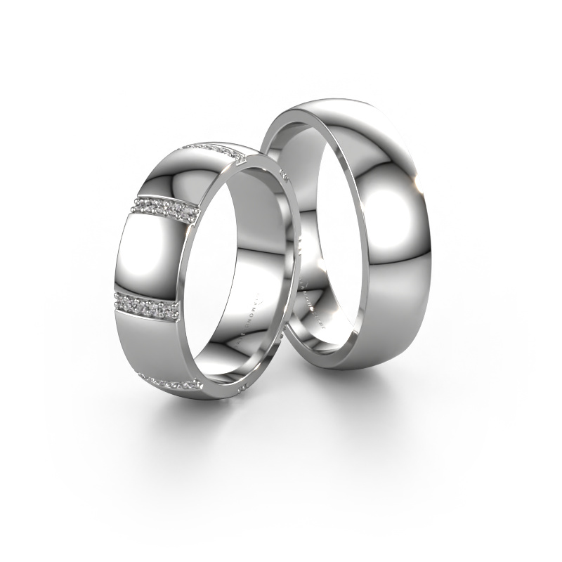 Image of Wedding rings set WH2124LM26B ±6x2 mm 14 Carat white gold Diamond 0.005 crt