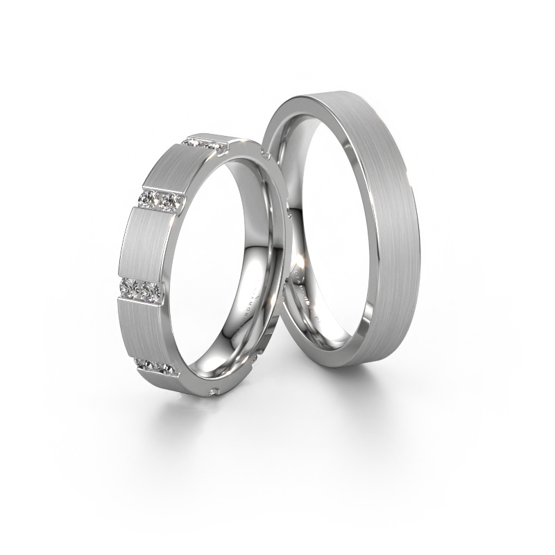 Bild von Trauringe set WH2132LM14BM ±4x2 mm 14 Karat Weißgold Diamant 0.03 crt