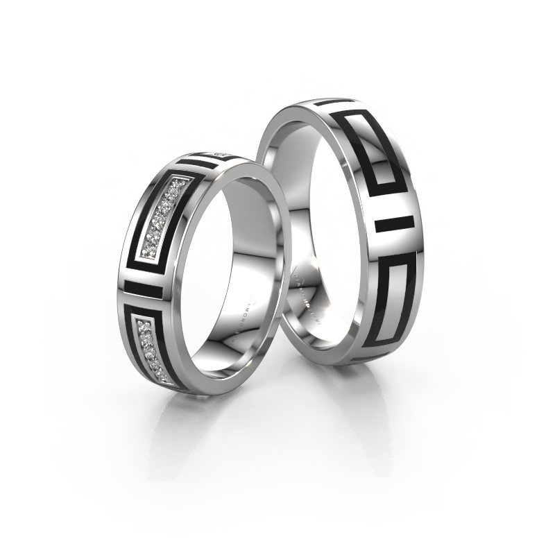 Image of Wedding rings set WH2228LM25A ±0.20x0.07 in 14 Carat white gold Black enamel 1 mm