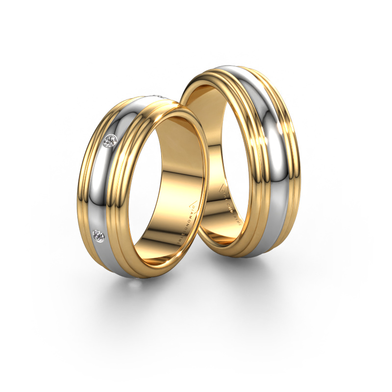 Bild von Trauringe set WH2236LM ±6x2 mm 14 Karat Gold Diamant 0.02 crt