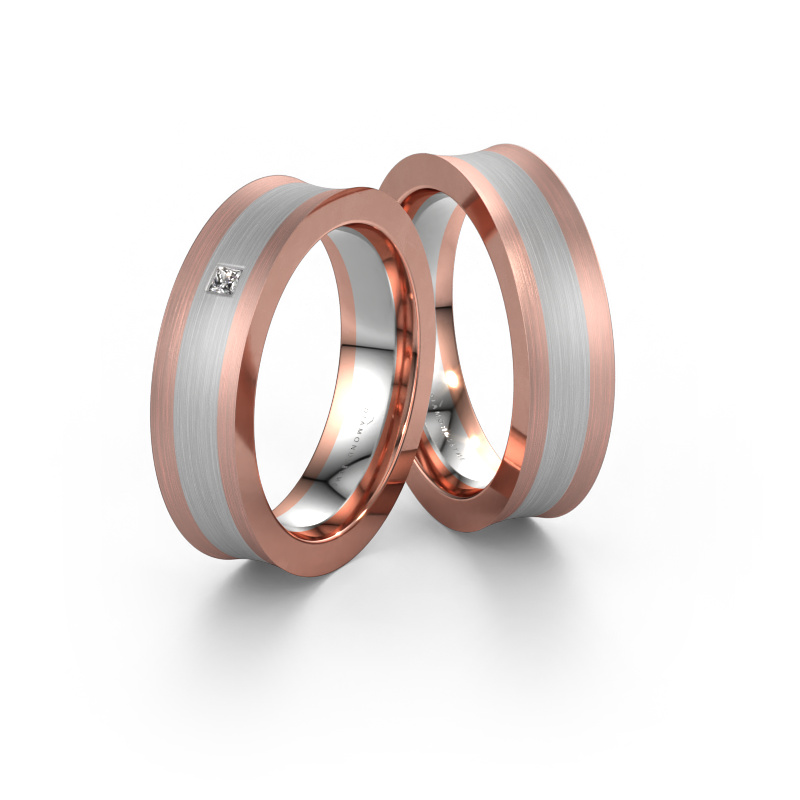 Bild von Eheringe set WH2238LM2 ±5x2 mm 14 Karat Roségold Diamant 0.05 crt