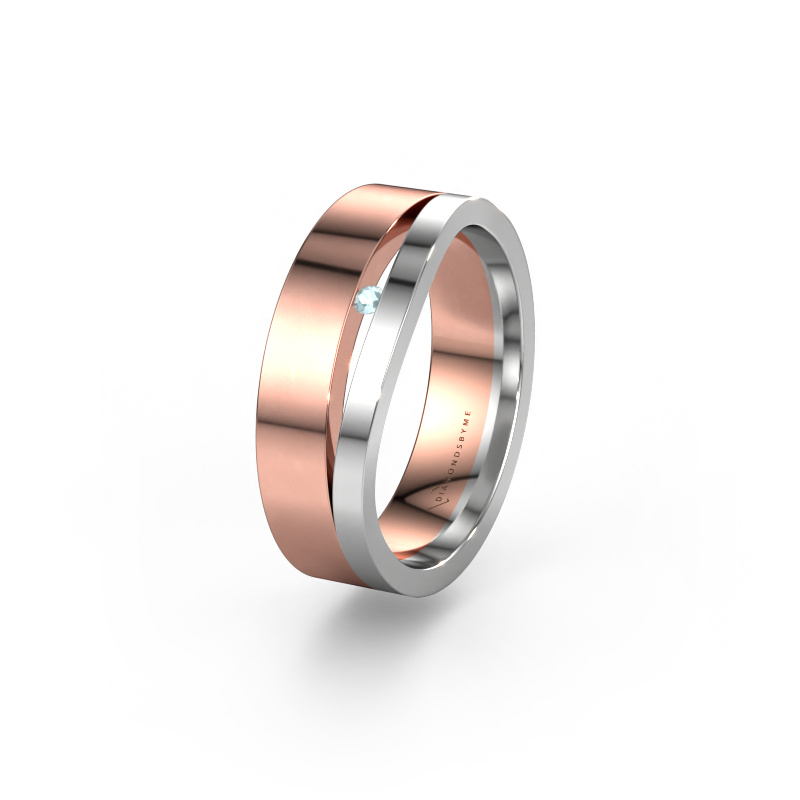 Image of Wedding ring WH6000L16AP 585 rose gold ±6x1.7 mm Aquamarine