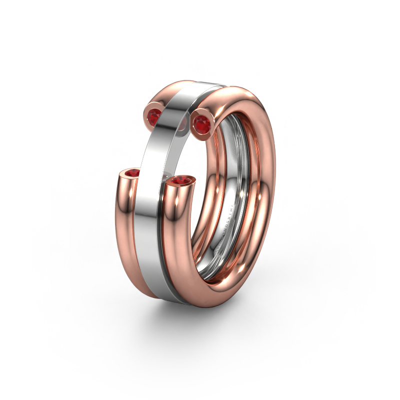 Image of Wedding ring WH6018L 585 rose gold ±0.31x0.12in Ruby