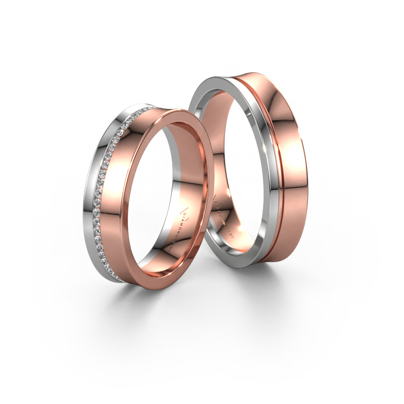 Bild von Trauringe set WH6090LM55A ±5x1.7 mm 14 Karat Roségold Diamant 0.005 crt