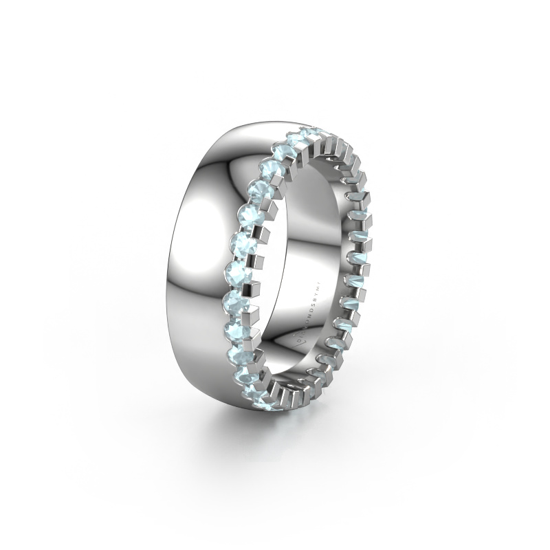 Image of Wedding ring WH6120L27C 950 platinum ±0.28x0.09in Aquamarine