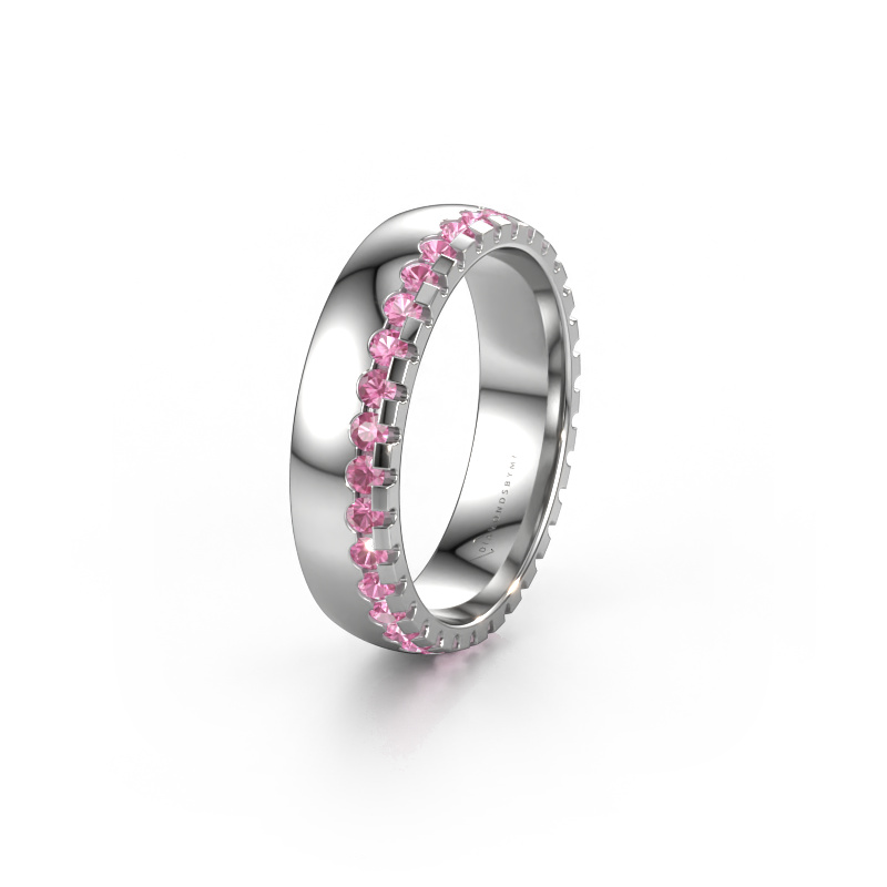 Afbeelding van Trouwring WH6122L25B 585 witgoud ±5x2 mm Roze saffier
