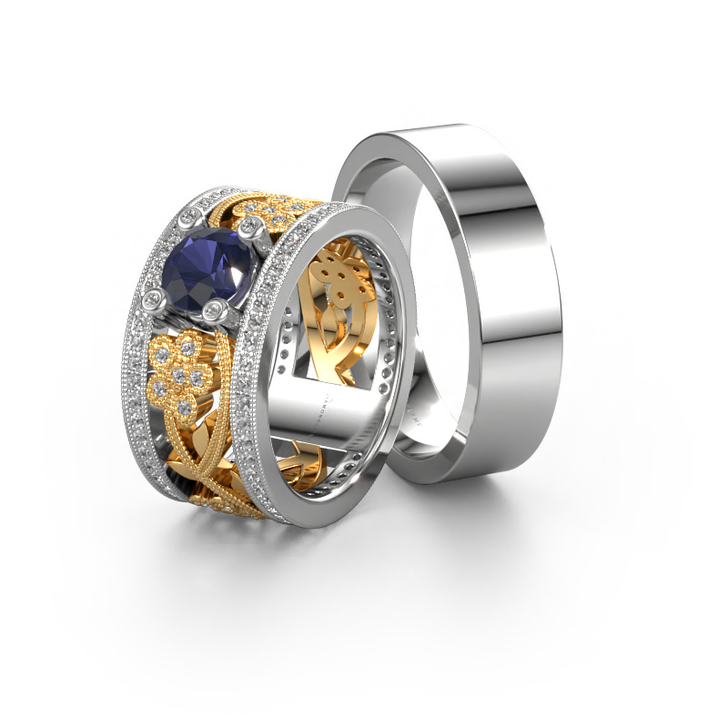 Image of Wedding rings set WHR0108LM16BP ±6x2 mm 14 Carat white gold Sapphire 6 mm