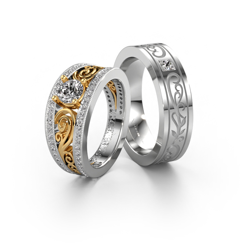 Bild von Eheringe set WHR0109LM16BP ±6x2 mm 14 Karat Weißgold Diamant 0.50 crt