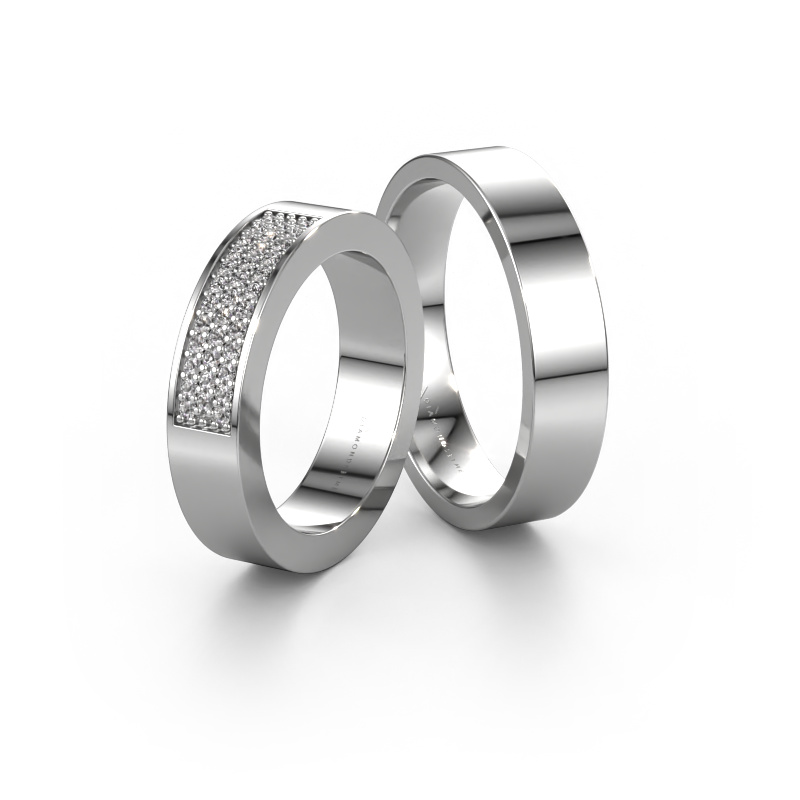 Bild von Trauringe set WHR0289LM15AP ±5x2.3 mm 14 Karat Weißgold Diamant 0.007 crt