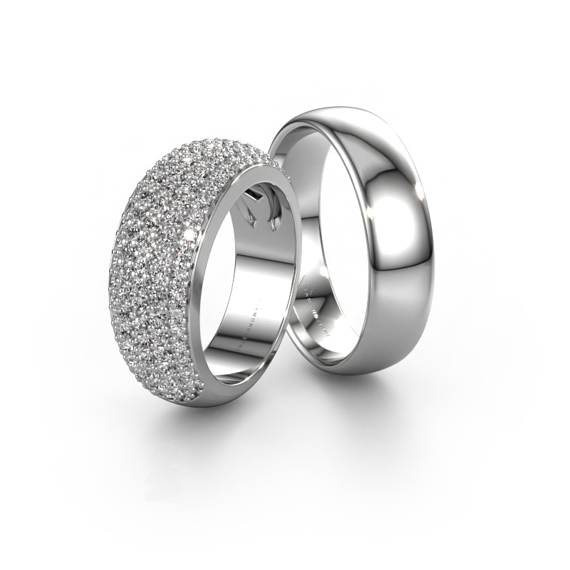Bild von Eheringe set WHR0306LM36AP ±8x3 mm 14 Karat Weißgold Diamant 0.008 crt