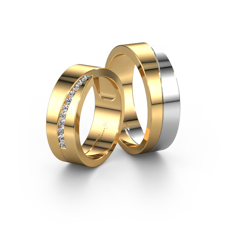 Bild von Eheringe set WHR0362LM ±6x2 mm 14 Karat Gold Diamant 0.015 crt