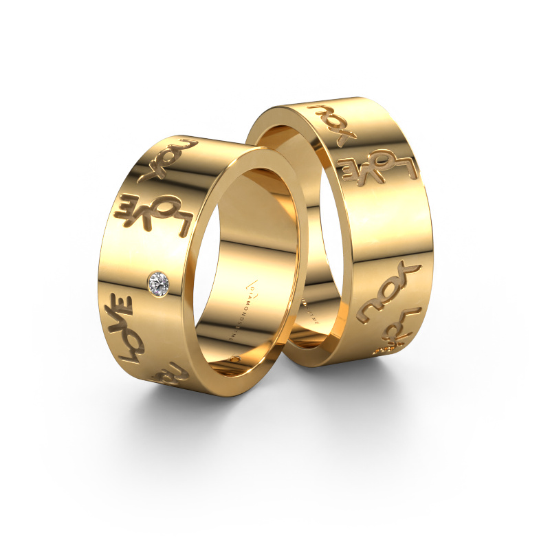 Image of Wedding rings set WHR0438LM ±6x2 mm 14 Carat gold Diamond 0.03 crt