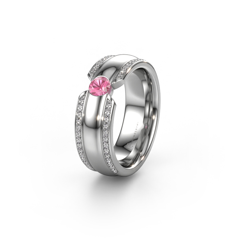 Image of Wedding ring WHR0575L 585 white gold ±0.28x0.08 in Pink sapphire
