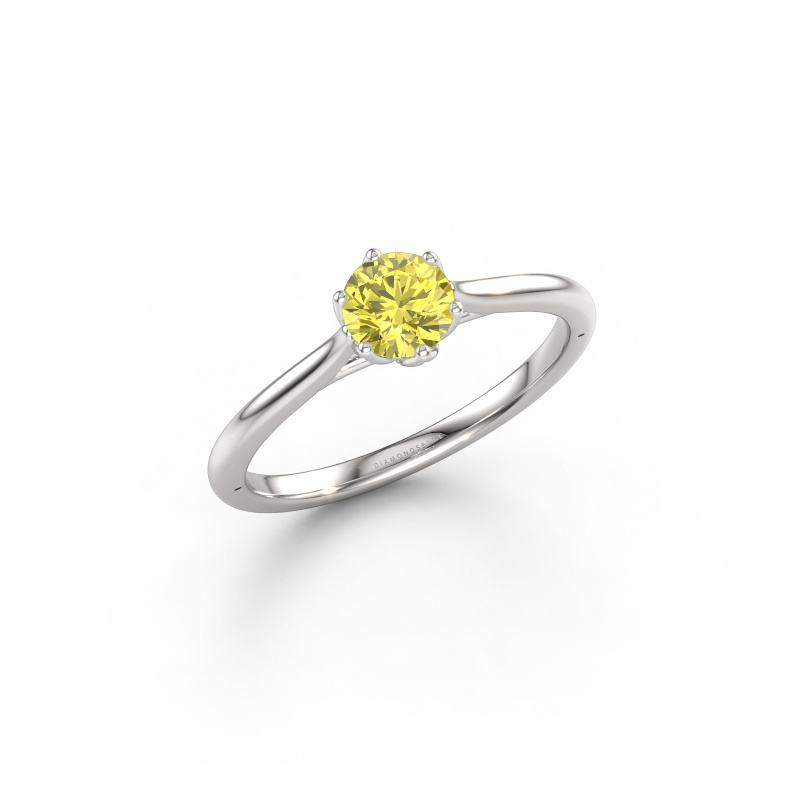 Bild av Förlovningsring Winona RND 585 vitt guld Gul labbodlad diamant 5 mm