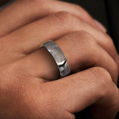 Special in (6 mm) white gold men's fingerprint wedding ring