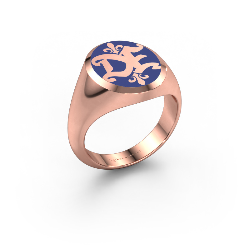 Image de Bague monogramme Xandro Emaille 585 or rose émail bleu