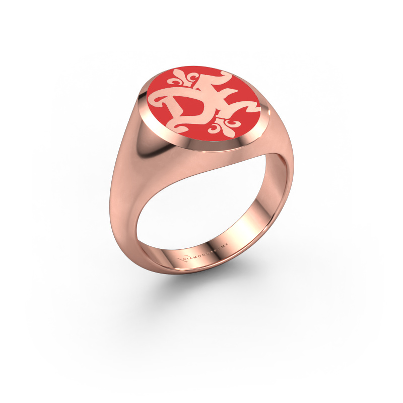 Image de Bague monogramme Xandro Emaille 585 or rose émail rouge
