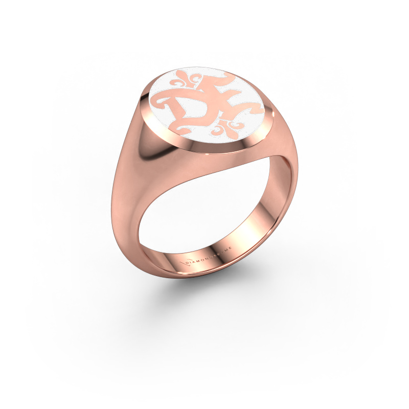 Image of Monogram ring Xandro Emaille 585 rose gold White enamel