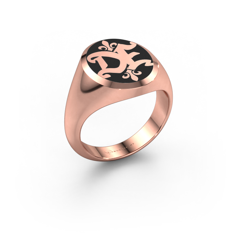 Image de Bague monogramme Xandro Emaille 585 or rose émail noir