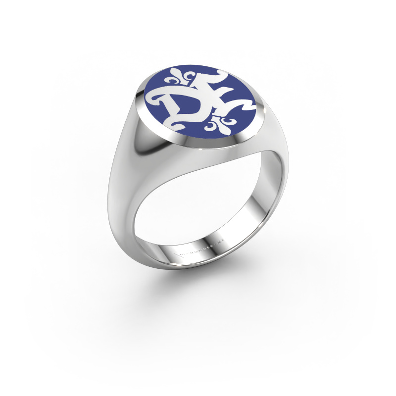 Image of Monogram ring Xandro Emaille 950 platinum Blue enamel