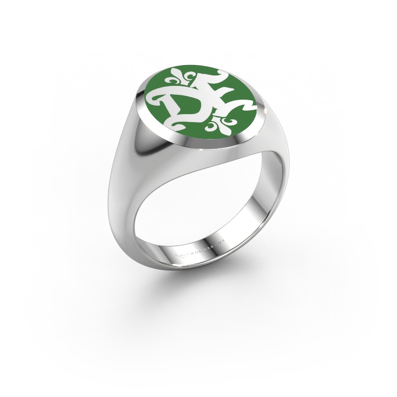 Image of Monogram ring Xandro Emaille 950 platinum Green enamel