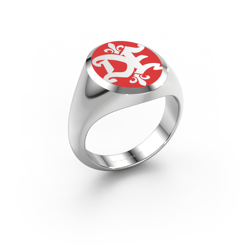 Image of Monogram ring Xandro Emaille 585 white gold Red enamel