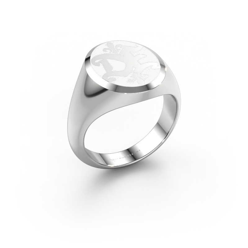 Bild von Monogramm Ring Xandro Emaille 585 Weißgold Weiße Emaille