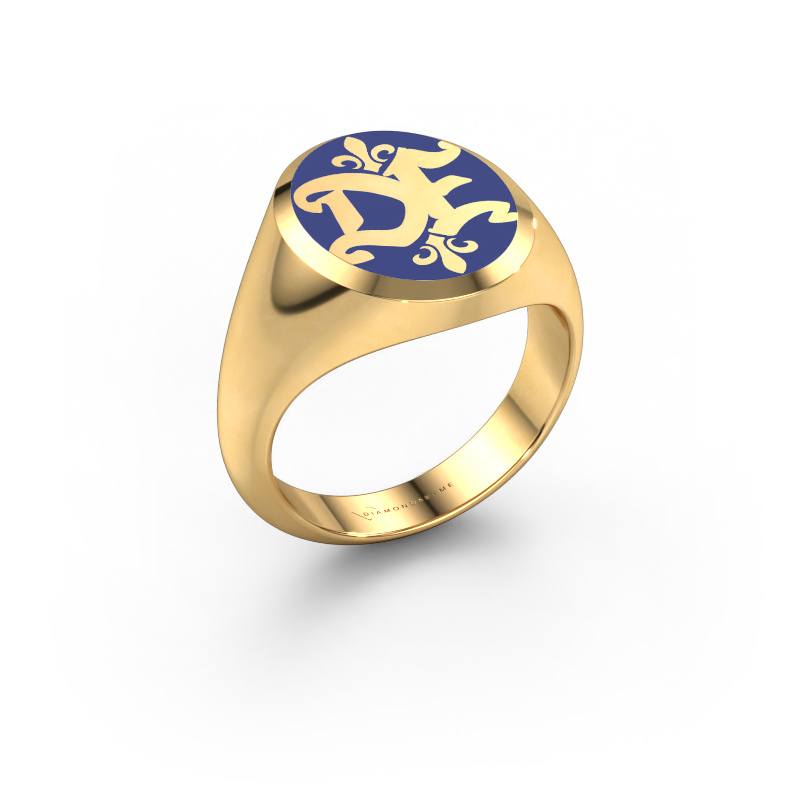 Image of Monogram ring Xandro Emaille 585 gold Blue enamel