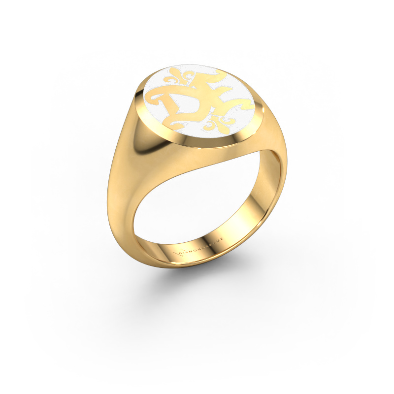 Image of Monogram ring Xandro Emaille 585 gold White enamel