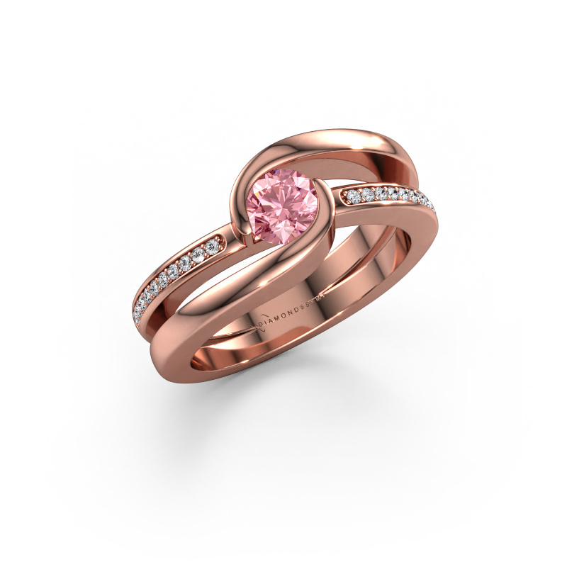 Image de Bague Xenia 2 585 or rose Diamant synthétique roze 5 mm