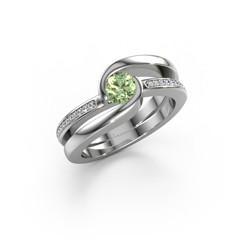 Bild von Ring Xenia 2 585 Weißgold Grüner Labor-Diamant 5 mm