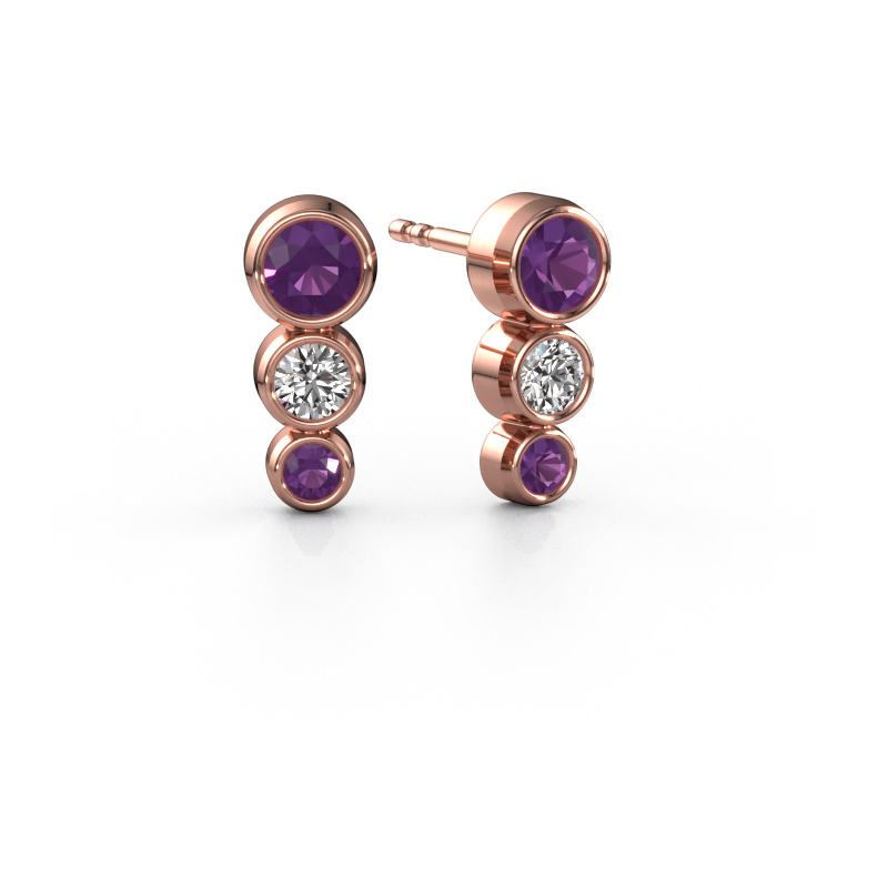 Image of Stud earrings Linda 585 rose gold Amethyst 4 mm