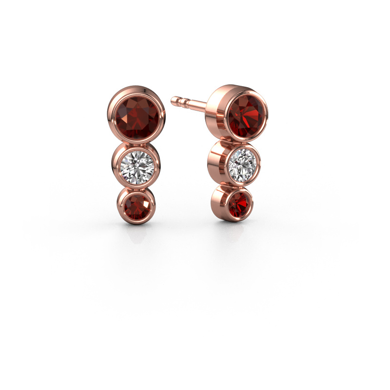 Image of Stud earrings Linda 585 rose gold Garnet 4 mm