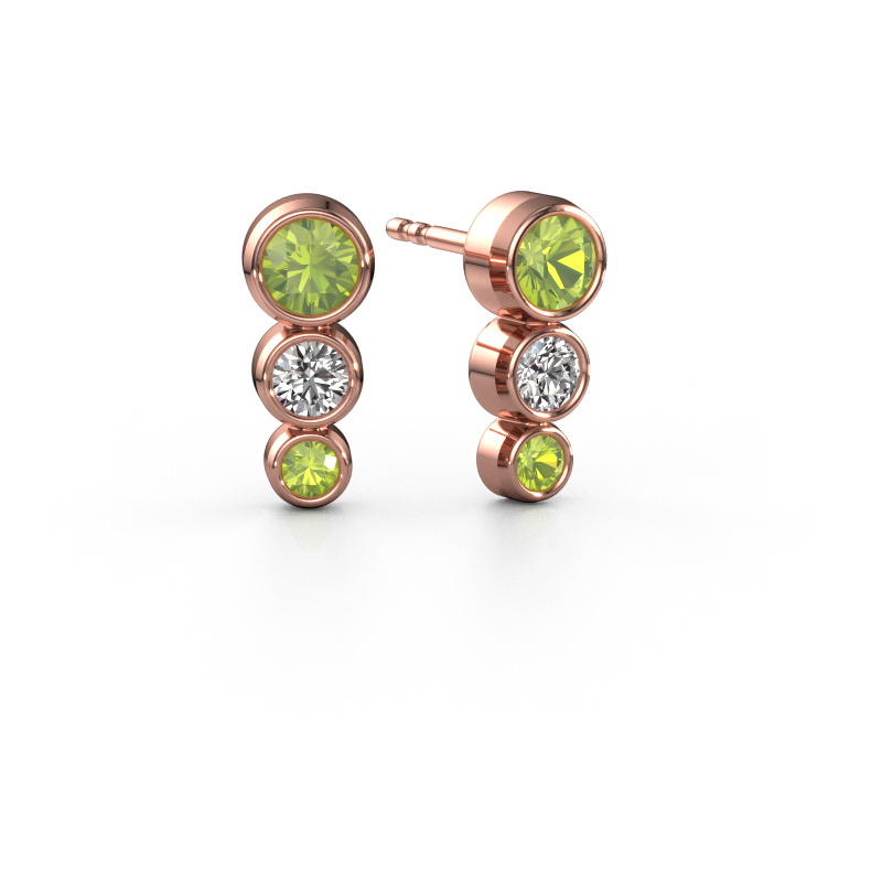 Image of Stud earrings Linda 585 rose gold Peridot 4 mm