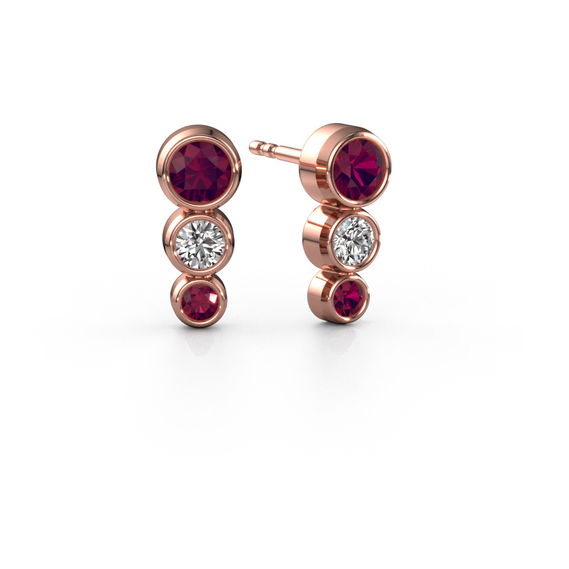 Image of Stud earrings Linda 585 rose gold Rhodolite 4 mm