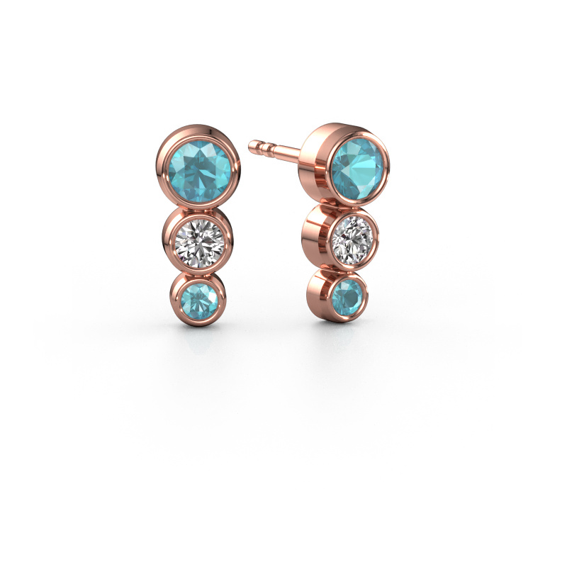 Image of Stud earrings Linda 585 rose gold Blue topaz 4 mm