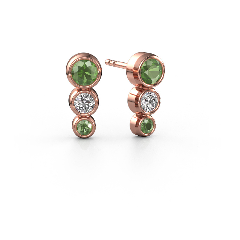 Image of Stud earrings Linda 585 rose gold Tourmaline green 3 mm