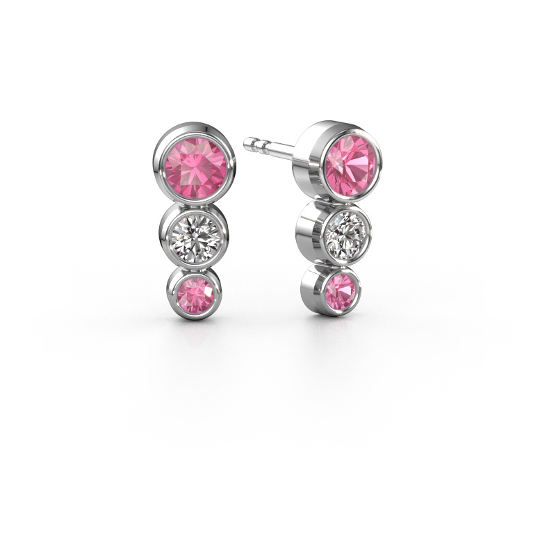 Image of Stud earrings Linda 585 white gold Pink sapphire 4 mm